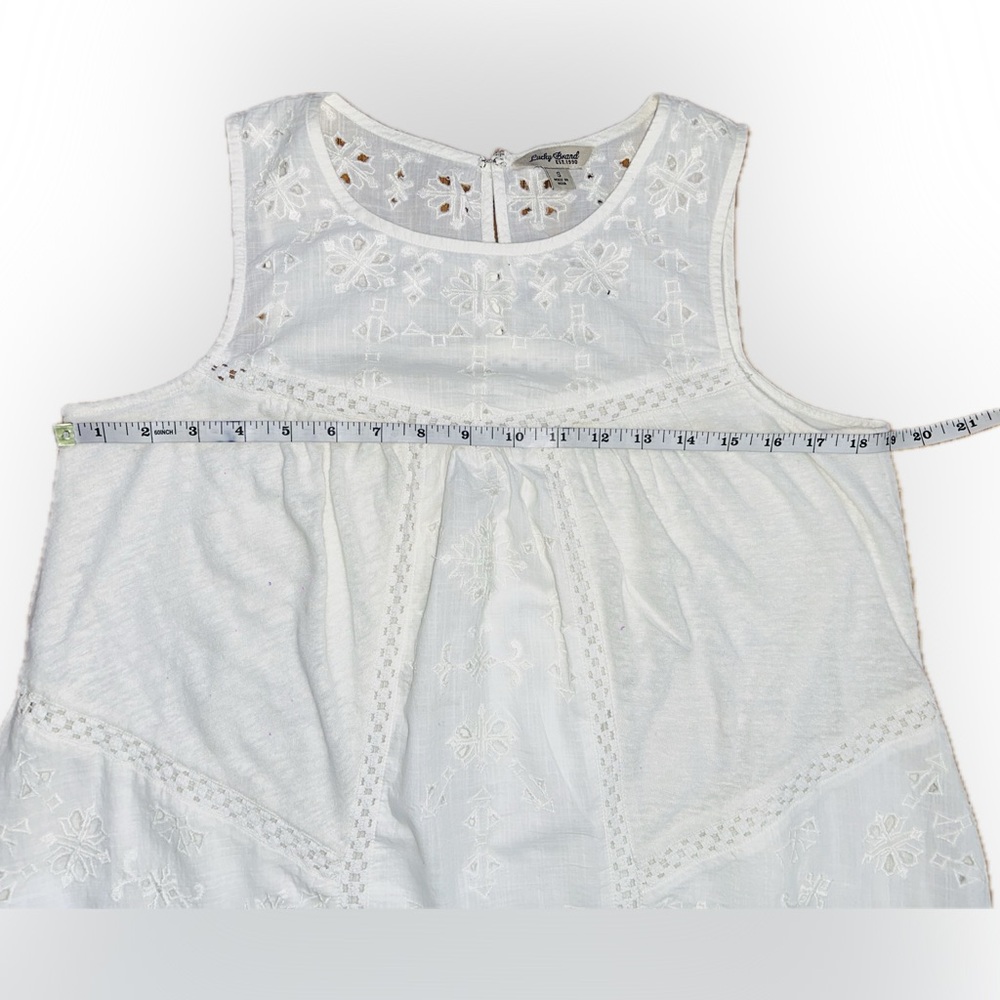 EUC Lucky Brand SZ S Creamy white sleeveless embroidered mini dress/bust 38” - Picture 5 of 8